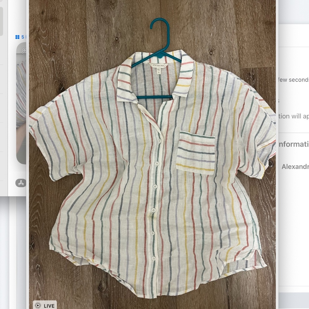 Garnet Hill- Colorful Striped Linen Button Up front Shirt